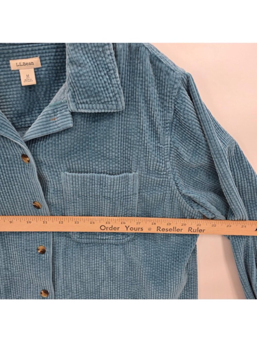 LL Bean Shirt Womens Petite M Blue Wide Wale Corduroy Button Up Casual Cotton - Picture 5 of 8